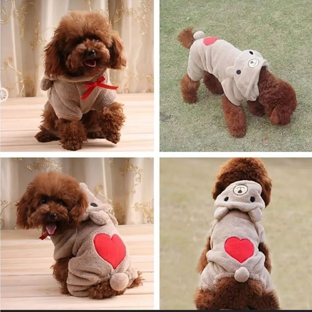 XS/S Dog Fleece Onsie, Hooded Bear Ears, Heart, Like New - Picture 3 of 3